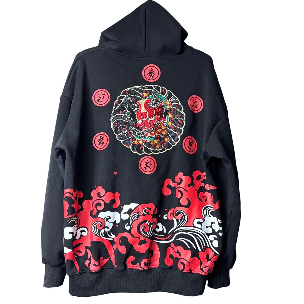 Japanese Oni Hoodie Medium Ebroidered Sukajan Devil's Blood Ocean Wave Heavy